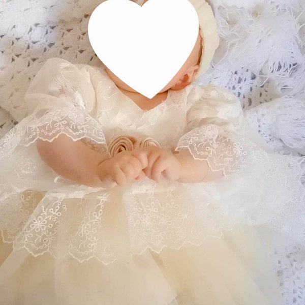 Baby Girl White Lace Baptism Headband - Floral Bow Hairband For Newborn Christening