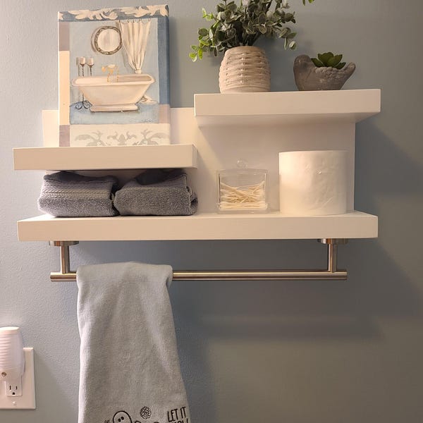 28" Bathroom Shelf Organizer With Towel Hooks - 5" Deep - Holds Full ...