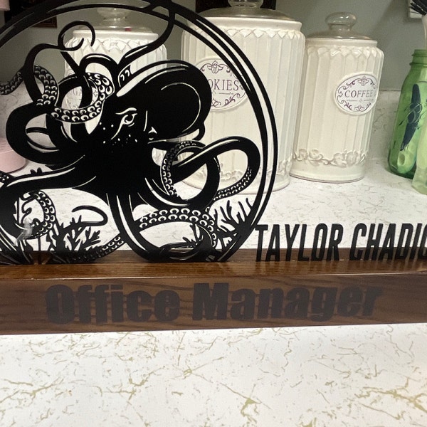 Custom Octopus Desk Name Plate Wedge, Personalized Nameplate Sea Animal ...