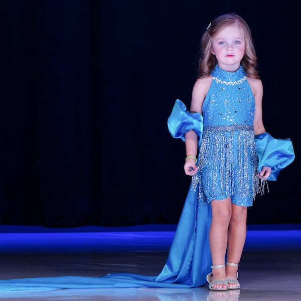 Royal Blue Pageant Girl Dress With Beaded Shoulders and Waist, Flower ...
