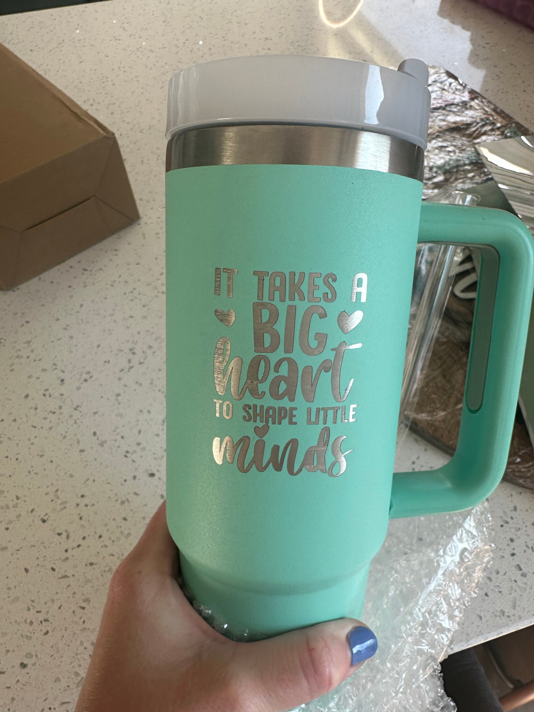 Personalized 40oz Tumbler with Handle & Straw, Custom Engraved for Special Occasions, Hydration Gift (Blue)