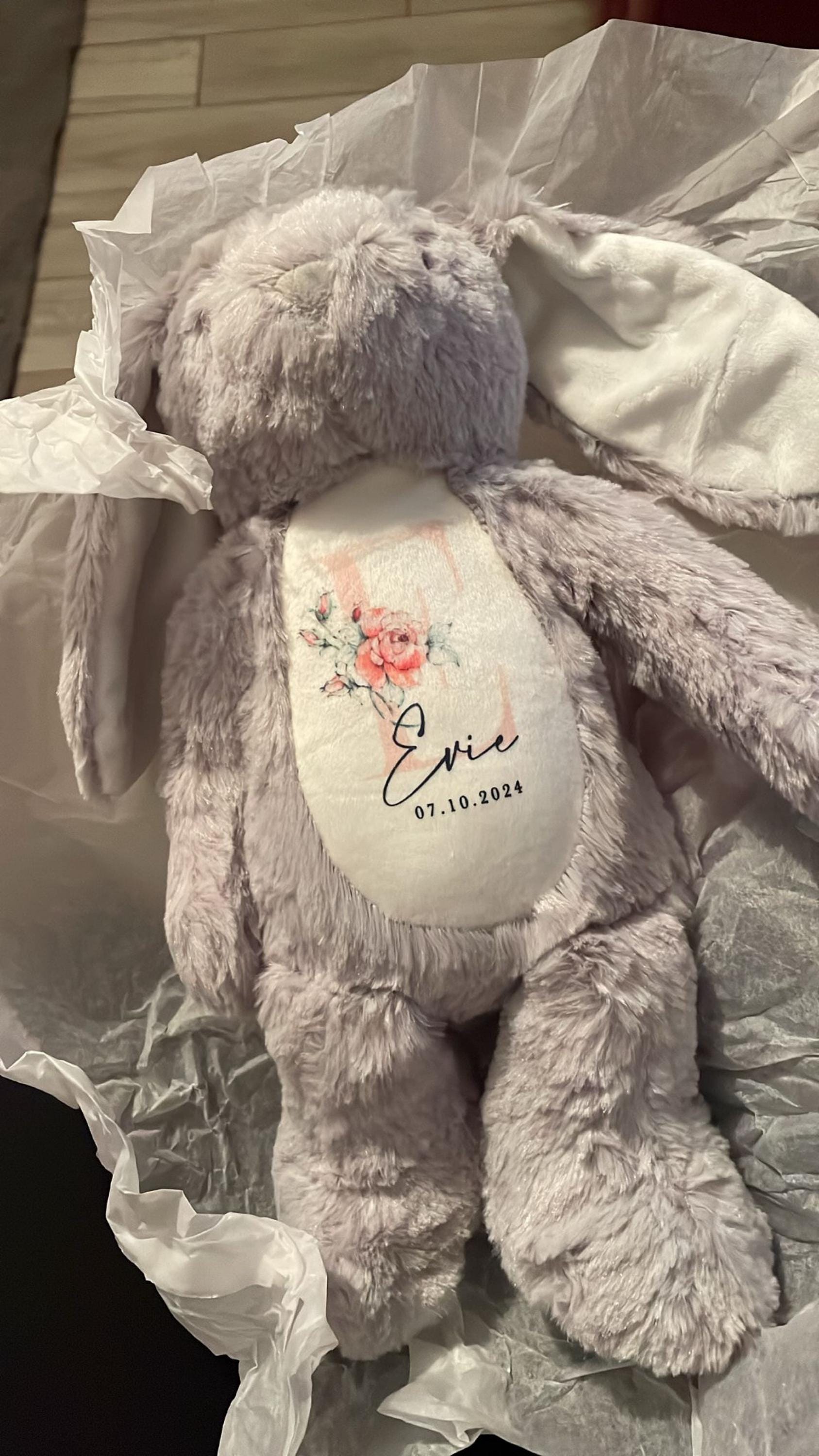 Personalised Bunny Rabbit, New Baby Gift, Personalised Plush Soft Toy, Your Name Teddy, Cuddly Toy, Girls and Boys Teddy Baby Shower Gift