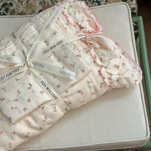 Coquette Floral Duvet Cover Set, Ruffle Twin/Full/Queen Double Gauze Cotton Duvet Cover Set