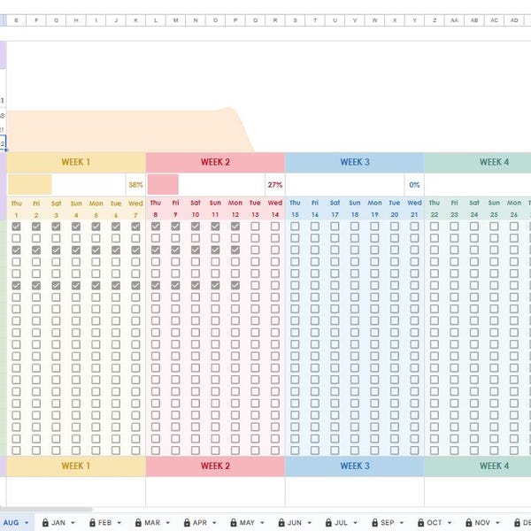 Yearly Habit Tracker Google Sheets Excel Spreadsheet Template Annual ...