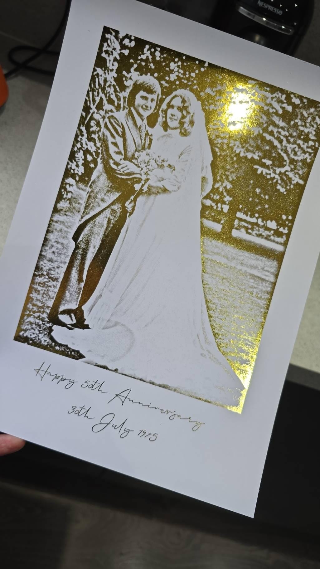 Golden Anniversary Print, 50th wedding anniversary, Golden wedding anniversary gift, wedding gift, foiled portrait