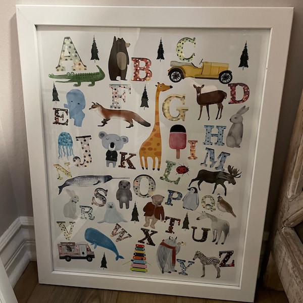 Nursery Alphabet Chart, Alphabet Wall Art, Alphabet Poster, Nursery Art