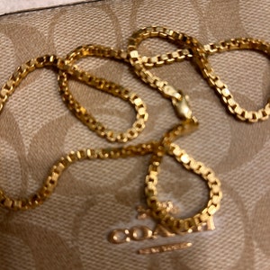 10K 14K リアルゴールド ボックスチェーンネックレス(男女兼用)、1mm 10K 14K リアルゴールド ボックスチェーンネックレス(男女兼用)、1mm