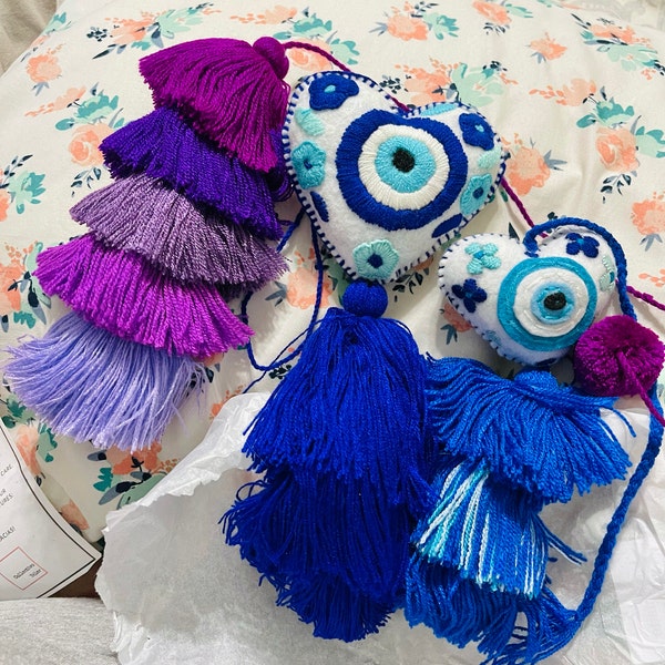 Olivenorma Bohemian Handwoven Colored Cotton Tassel Evil Eye Ornament