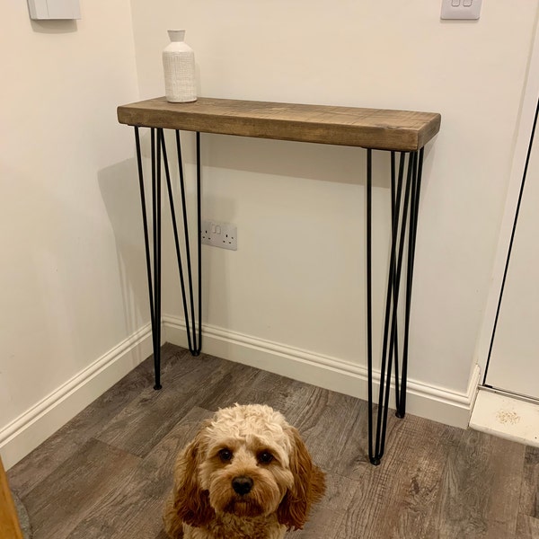 Rustic 4 Legs Wood Console Table With Hairpin Legs Rustic Hallway Table ...