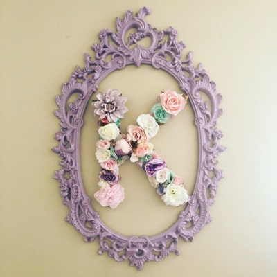 Pink, Purple, Teal, White Floral Letter, Girl Nursery Wall Art ...
