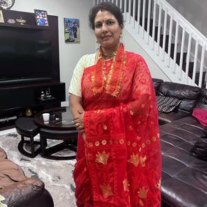 TICH Elegant Kantha Embroidered Handwoven Bengal Linen Saree - Rosebay main image 1