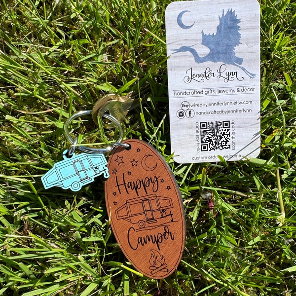 HAPPY CAMPER Keychain With Charm, 5 Charm Options, Camping Camper Tent ...