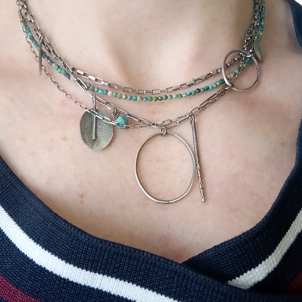 SS Oxidized Fan Turquoise Necklace