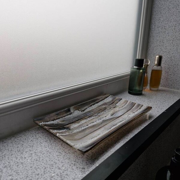 Sky Blue Glass Art Curve, Mimimalist Abstract Mantlepiece Ornament ...