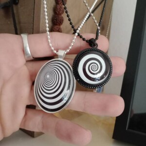 Twilight Zone Necklace - Hypnotic Spiral Glass Jet Black Pendant