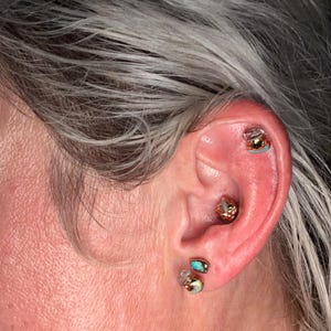 Customer photo, Dainty Raw Australian Opal Stud Earrings