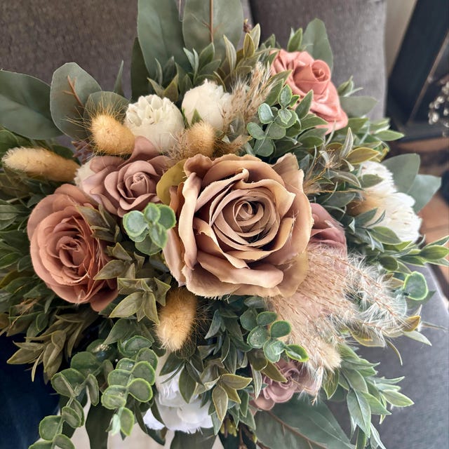 Boho Dusty Rose Flowers, Rustic Bouquet Mauve Wedding