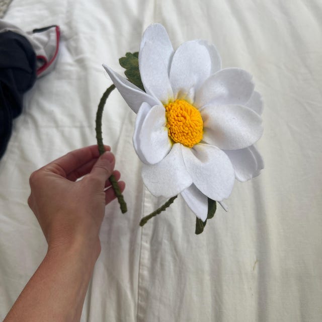 White felt oversized flower headband Large Chiffon Peony / Big Puff Flower / Fabric Floral  main image 2