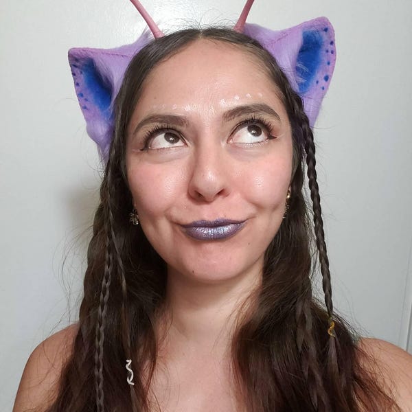 Alien Cat Ears Headband: Light Purple & Pink Kemonomimi With UV Antenna ...