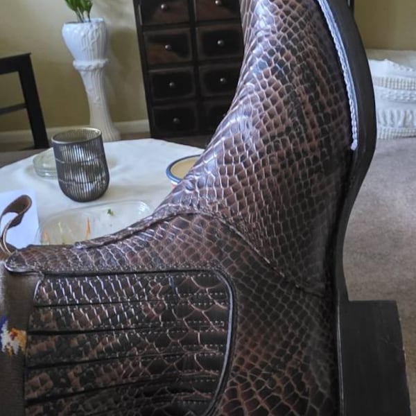 MENS LEATHER COWBOY Snake Skin Faux Square Toe Half Boots Botines - Etsy