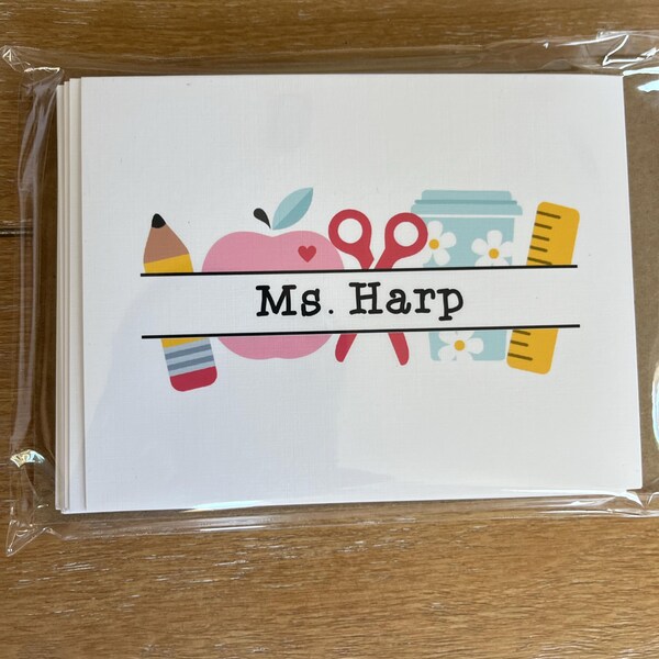 Personalized Teacher Note Cards, Retro Apple Set of Blank Cards, Custom ...