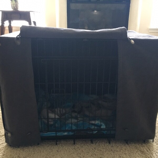 View of Washable Dog Crate Covers - Denim Grey - Etsy