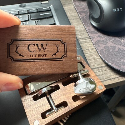 personalised cufflinks and tie clip set