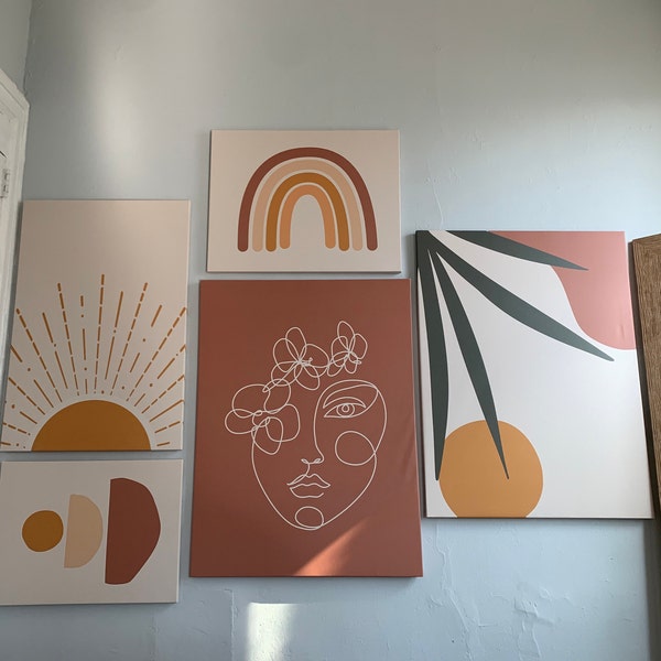Wall Art Set of 5, Abstract Boho Art Set of 5 Prints Bundle, Terracotta ...