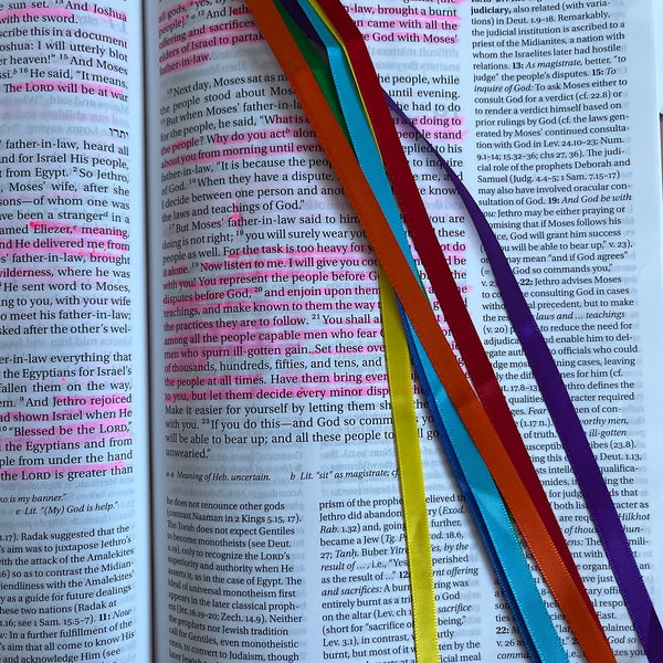 Bible Scriptures Ribbon 7 RAINBOW Bible Bookmark Ribbons/ Ribbon Book Mark/ Bible Study, Hymnal ...