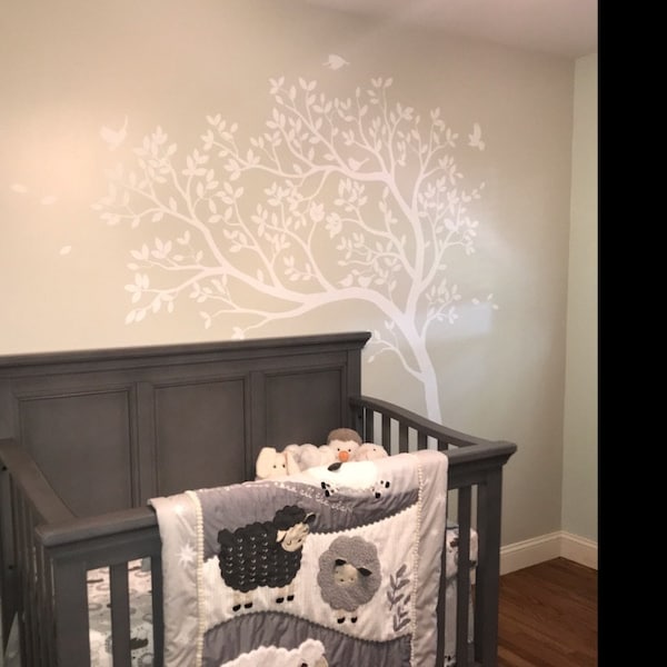 White Tree Wall Sticker Large Nursery Tree Decal With Birds Wall ...
