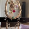 Antique Brass Filigree Cuff Bracelet With Clear Glass Oval Cabochon 25x18mm