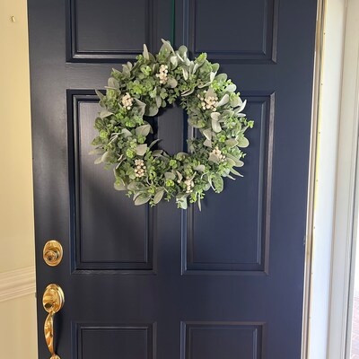Year Round Lambs Ear Wreath, Modern Farmhouse Eucalyptus Wreath ...