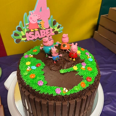 Peppa Pig Mud Puddle Happy Birthday Cake Topper, Peppa Pig Birthday ...