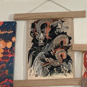 歌川国芳 龍: 日本神話 浮世絵 アンティーク 蛇 (彼への贈り物) 木版画