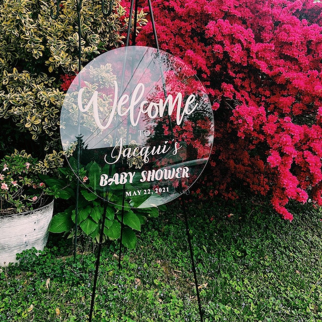 unique round shape clear acrylic wedding welcome sign
