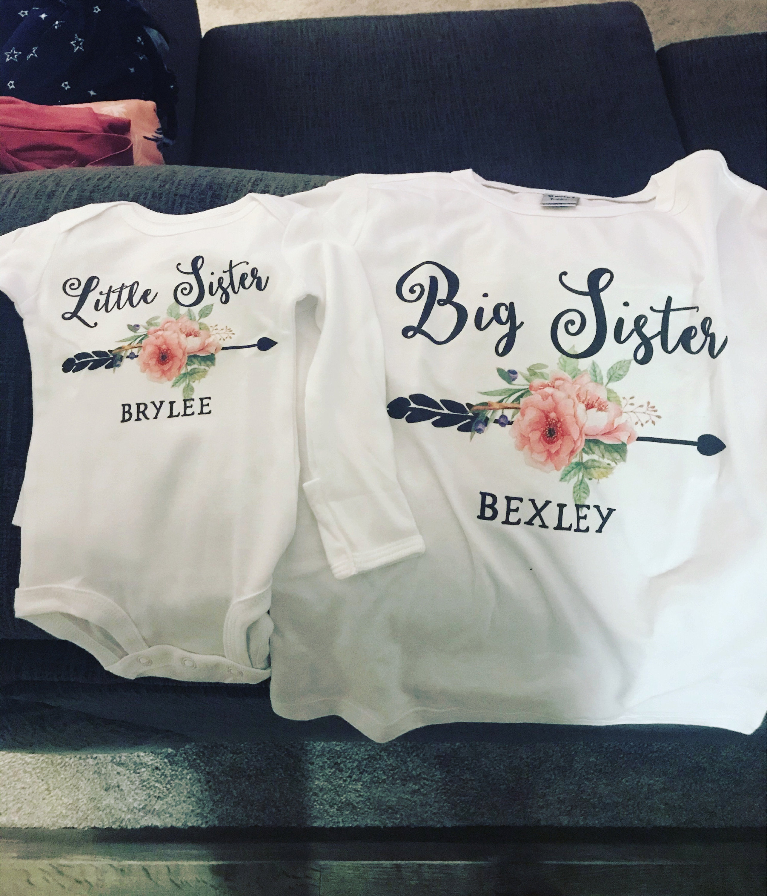 Big sister little sister set named matching sibling set big sister shirt little sister shirt personalization sibling shirts photo props top