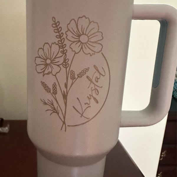 Personalized Birth Flower 40oz Tumbler With Handle and Straw, Bridesmaid Tumblers, Custom 40oz ...