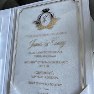 Sample of Sage Green Folio Wedding Invitations | Velvet Hardcover Wedding Invitations with Monogram | Book Cover Invitations | Non-custom