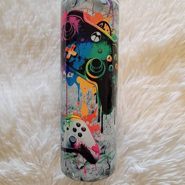 Gamer 20 Oz Skinny Tumbler Sublimation Design Neon Video Game ...