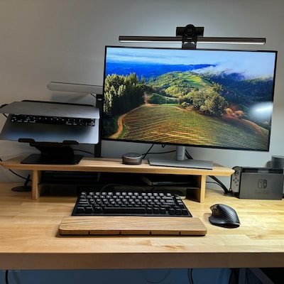 Long Laptop Stand for Desk, Wood Laptop Stand for Desk, Wooden Laptop ...