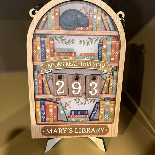 Jaarlijkse leesteller - rustieke houten display standaard, vintage