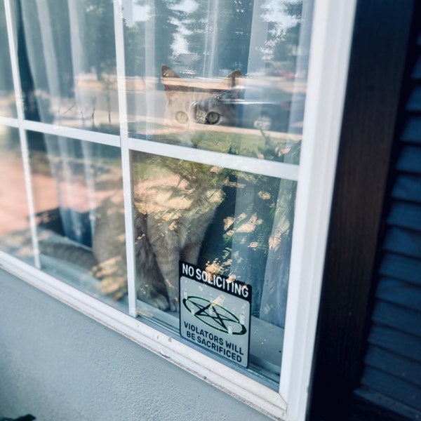 No Soliciting Sign Window Cling Goth (violators Will Be Sacrificed ...