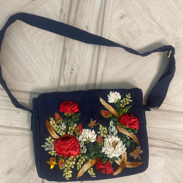 Embroidered Messenger Bag | Handmade Sewing Bag | Unique