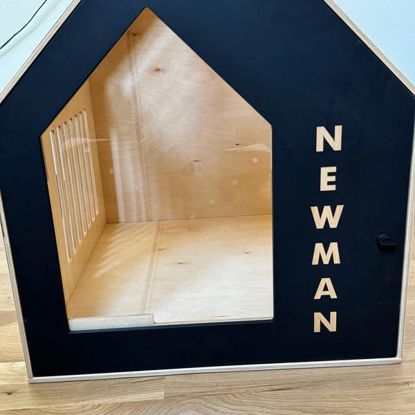 Minimalist Dog Crate, Wooden Dog Kennel, Personalized for Dog Bed, Dog ... - Offset Shelving Dog Crate For Minimalist Homes