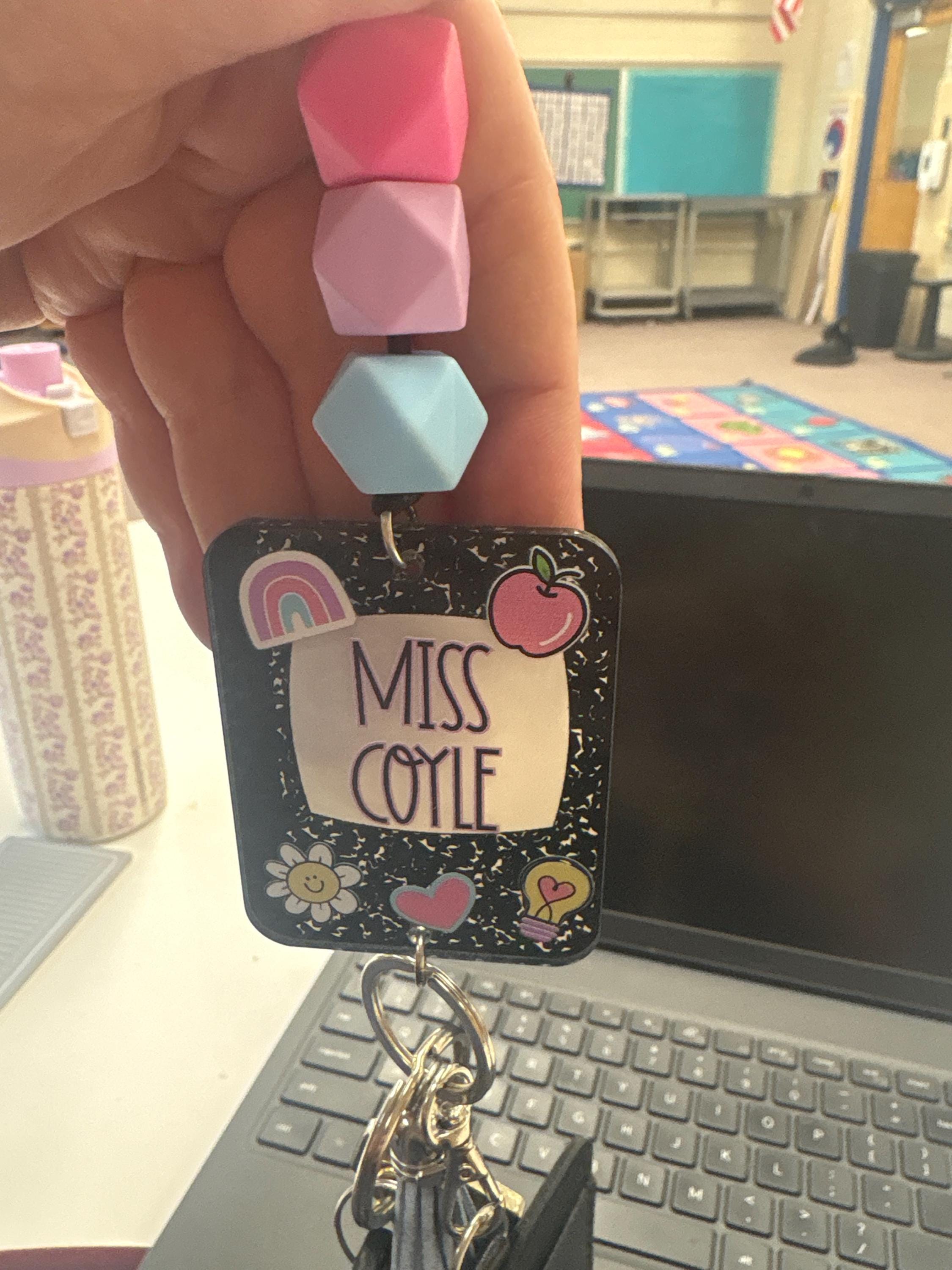Trendy Teacher Lanyard - Personalized Lanyard for Keys or ID Badge - Beaded Lanyard - Disco Lanyard with Name - Adorable Teacher Gifts