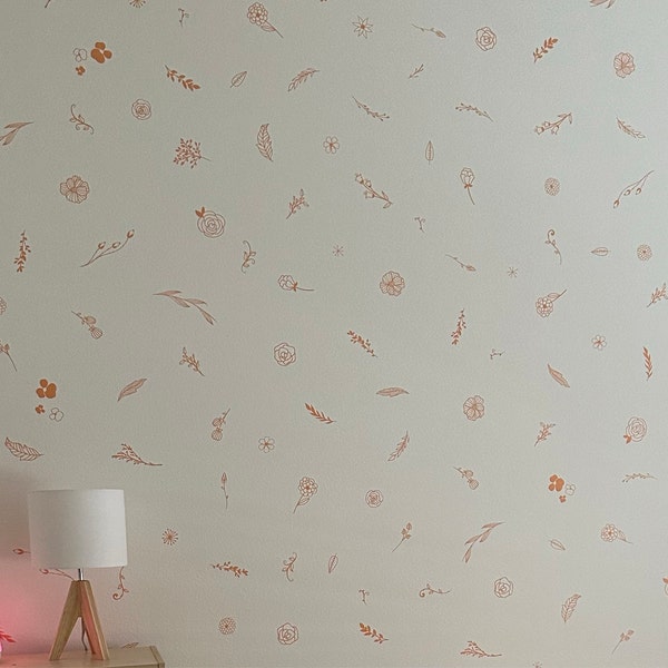 Botanical Wall Decals - Modern Vinyl Decal Set, Flower Blossoms, Leaf ...