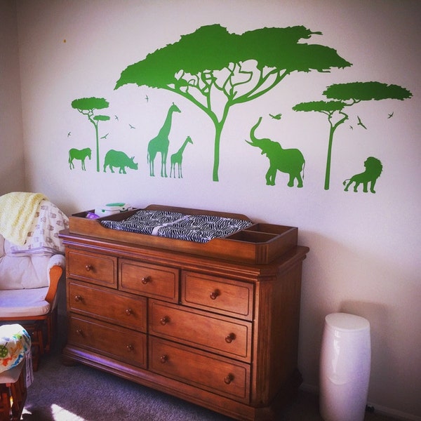 African Safari Wall Decal - Zoo Wall Decal, African Decal, Nature Wall ...