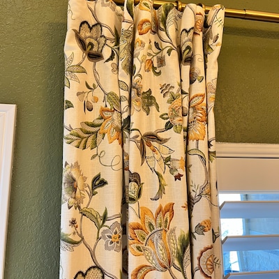 Jacobean Linen Curtains Panels, Floral Window Panels in Kaufmann ...