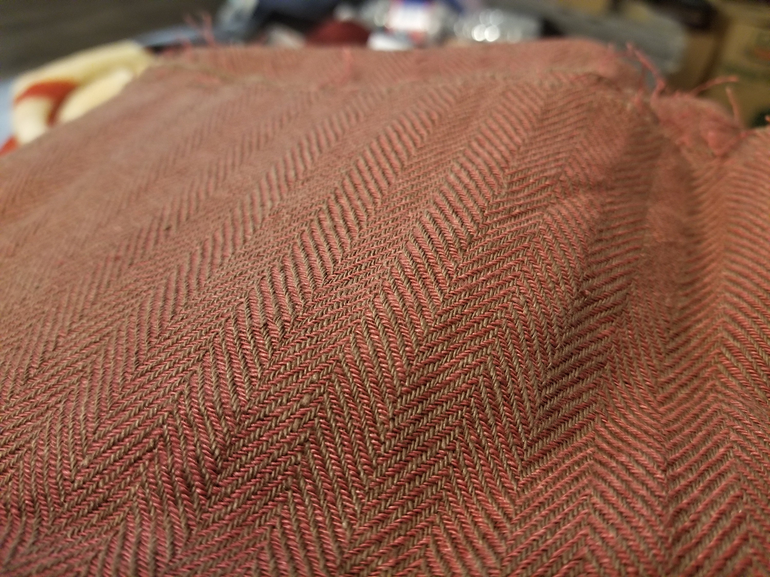 Broken twill Washed-softened. mix of muted dark brown and red Pure 100/% linen fabric Sigma Rustic Brick Herringbone 220gsm
