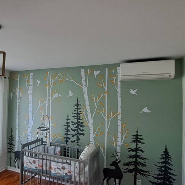 Birch Tree Wall Decal, Deer Forest Vinyl Sticker, Nursery Decor - Etsy